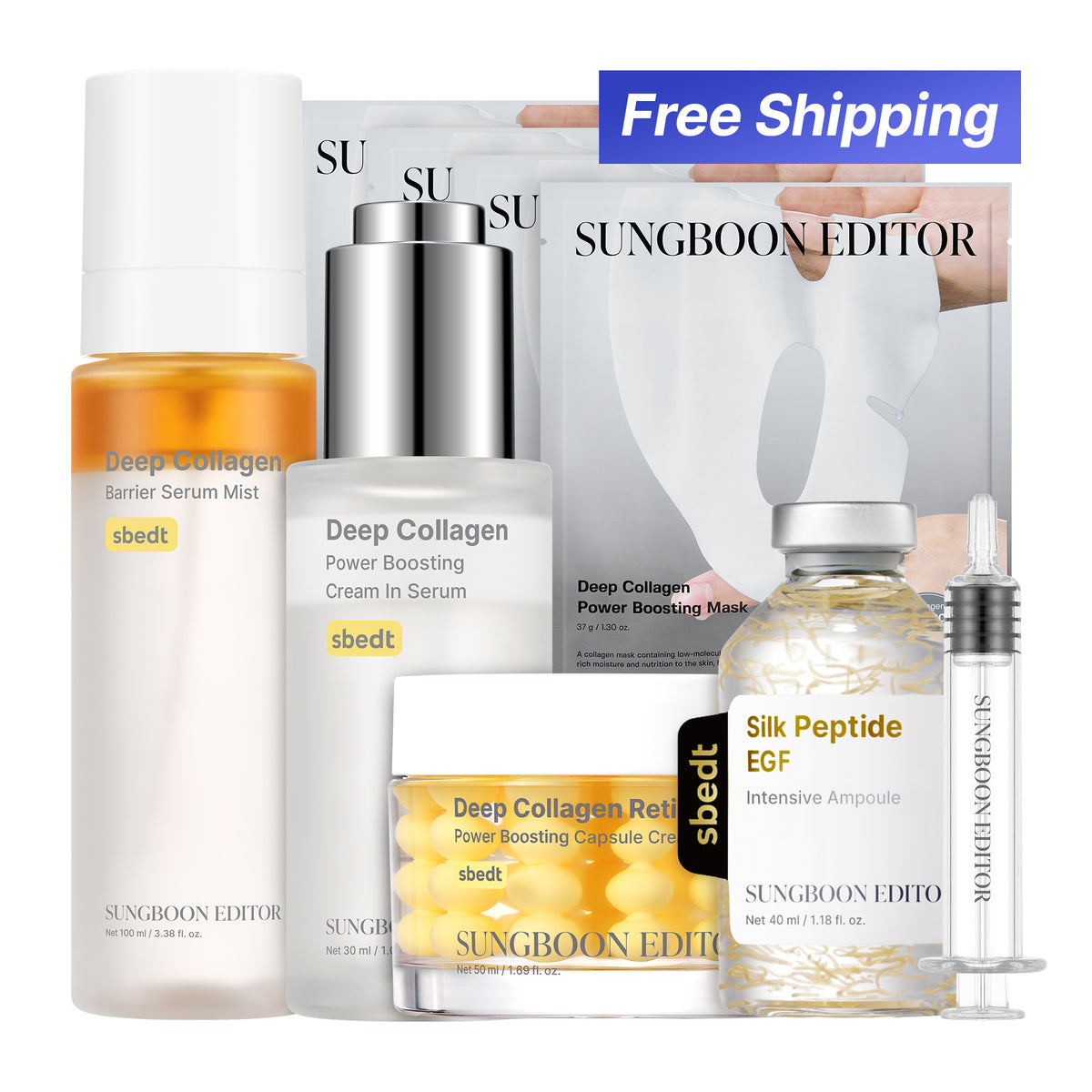 Silk Peptide Golden Glow Gift Set_Deep Collagen Power Boosting Mask+ Deep Collagen Retinol Power Boosting Capsule Cream+Silk Peptide EGF Intensive Ampoule+Deep Collagen Power Boosting Cream In Serum+Deep Collagen Barrier Serum Mist