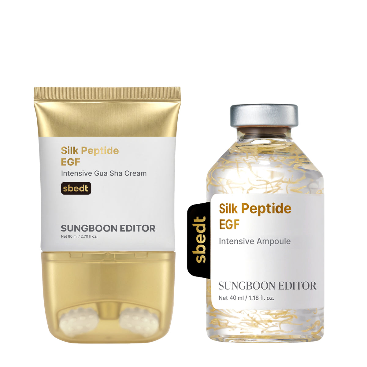 Sungboon Editor Age-Defying Wrinkle Care Duo, Silk Peptide EGF intensive gua sha cream and intensive ampoule